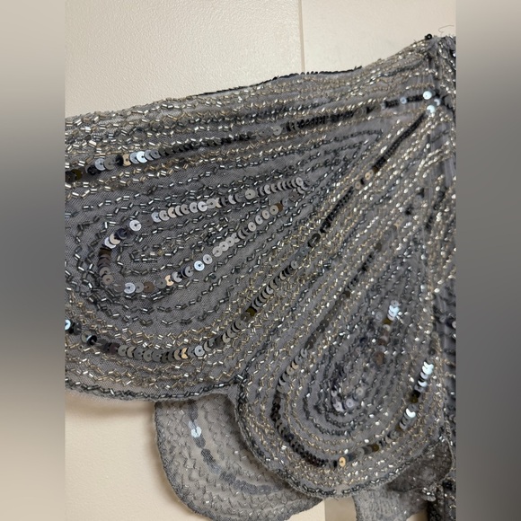 NWT |Mac Duggal 93583 Slate Blue Grey Sequined V Neck Cape Sleeve Gown Size 10 - Picture 7 of 16